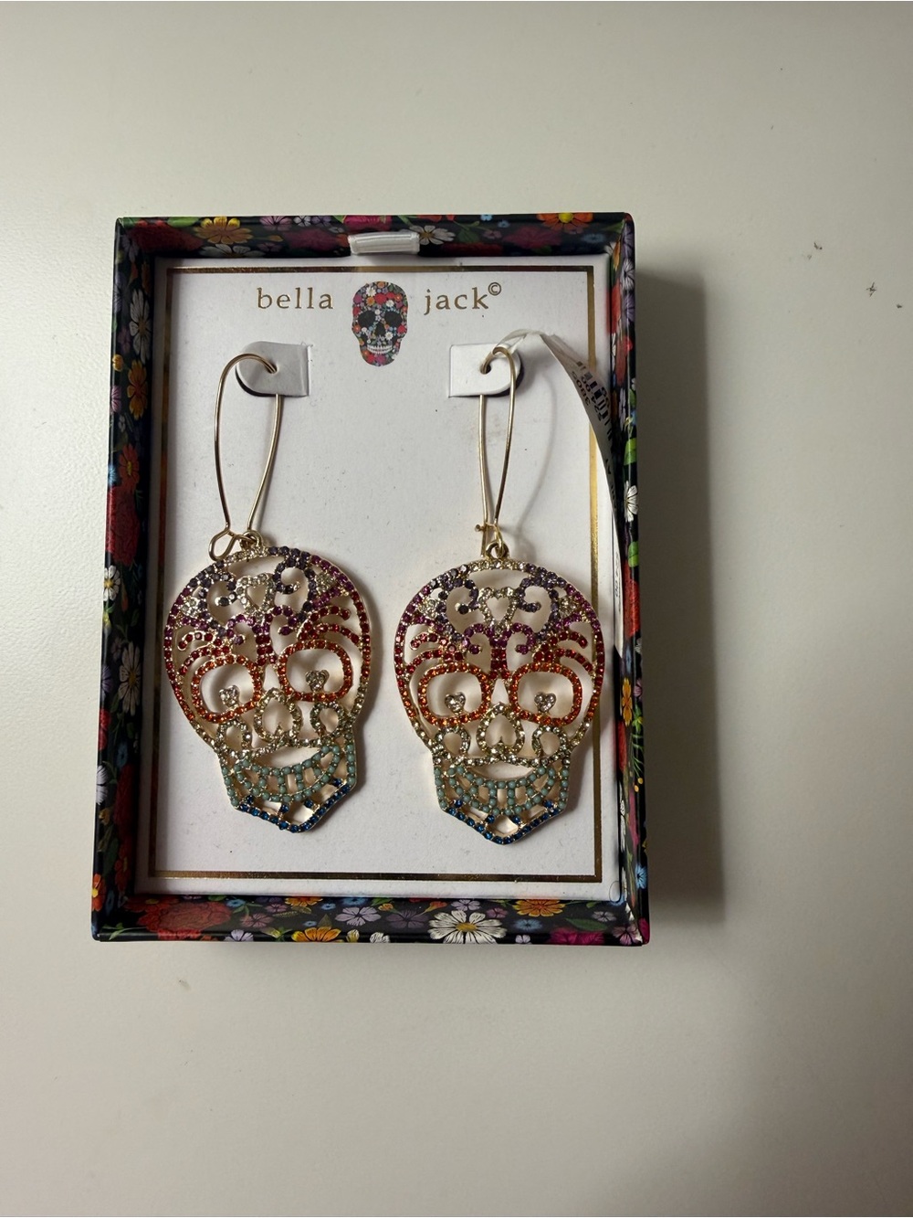Bella Jack Rainbow Crystal Sugar Skull Dangle Earrings